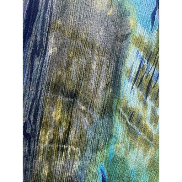 NEFERTITI COLLECTION BLUE GREEN TIE DYE FRINGED KAFTAN LOOSE FLOWY SEMI SHEER MA - Picture 5 of 6